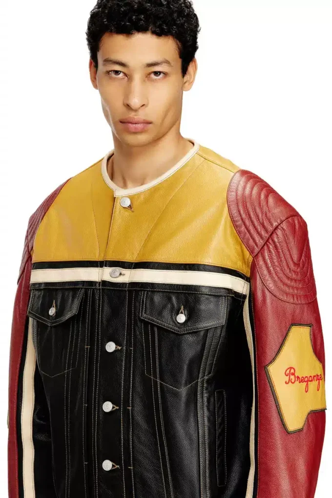 l-coug-20th Leather jacket with patch details