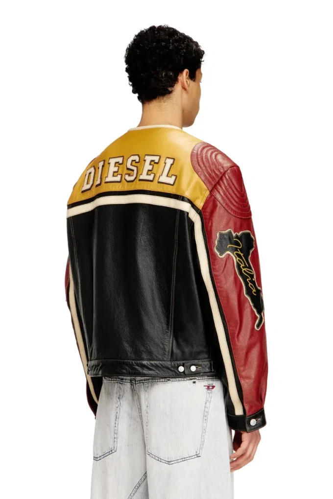 l-coug-20th Leather jacket with patch details