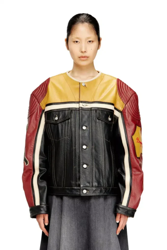 l-coug-20th Leather jacket with patch details