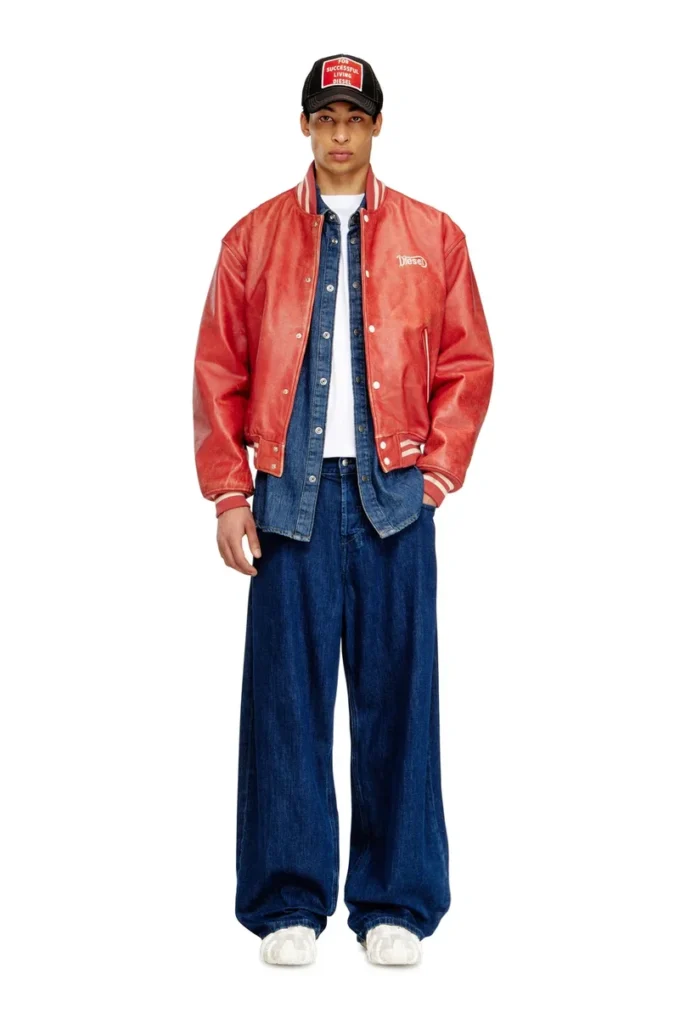 l-difordi-20th Leather bomber jacket with Diesel logo