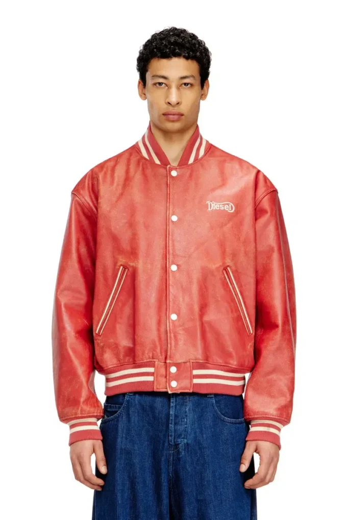 l-difordi-20th Leather bomber jacket with Diesel logo