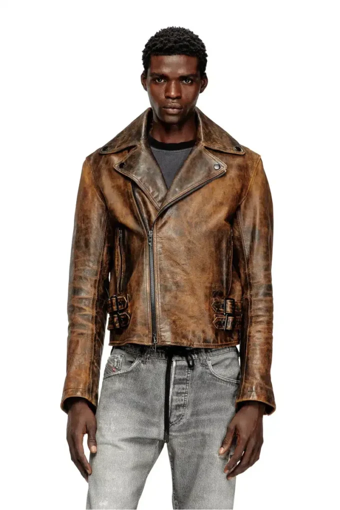 l-eon Biker jacket in treated leather