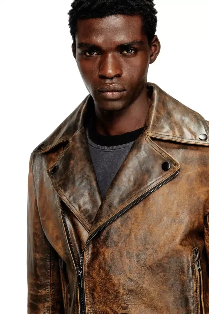 l-eon Biker jacket in treated leather