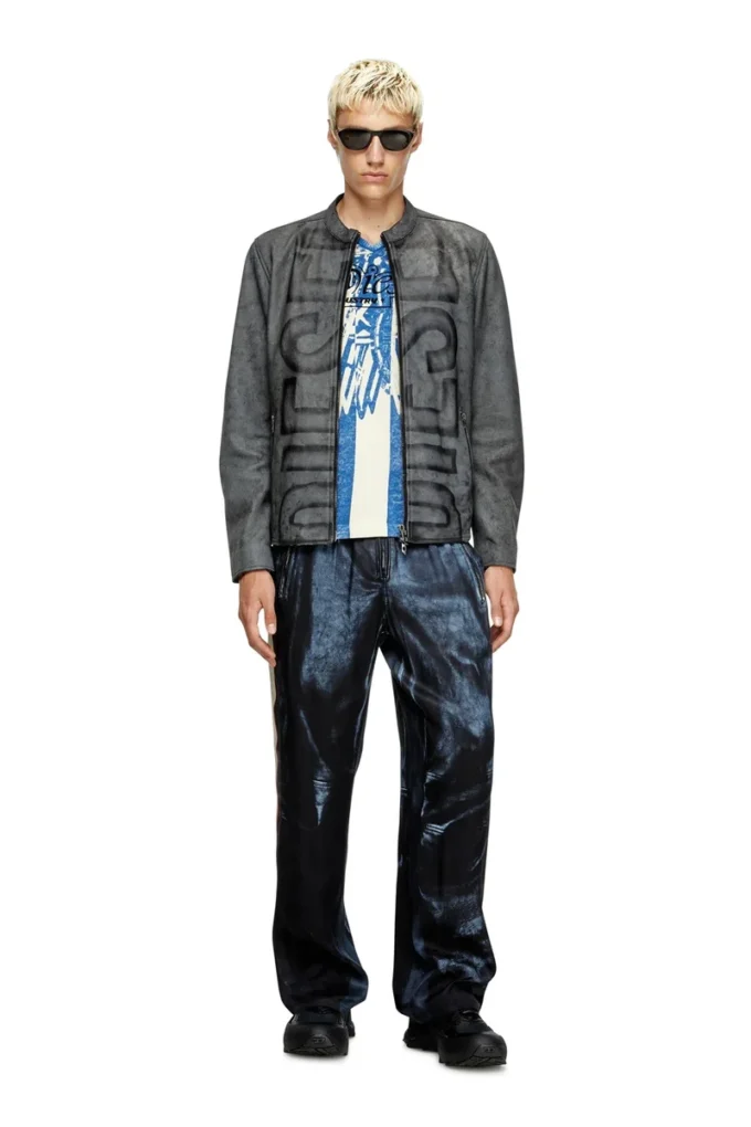 l-evert-a Treated leather biker jacket with faded logo l-evert-a Treated leather biker jacket with faded logo