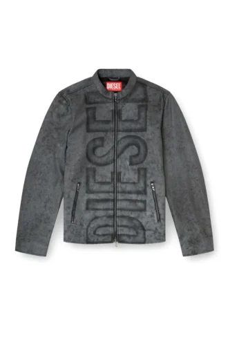 l-evert-a Treated leather biker jacket with faded logo