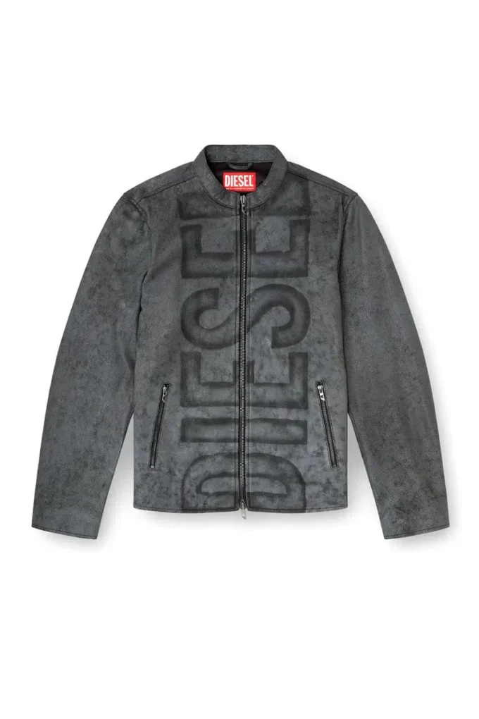 l-evert-a Treated leather biker jacket with faded logo l-evert-a Treated leather biker jacket with faded logo