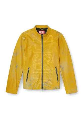 l-evert-a Treated leather biker jacket with faded logo