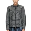 l-evert-a Treated leather biker jacket with faded logo l-evert-a Treated leather biker jacket with faded logo