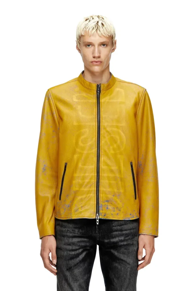 l-evert-a Treated leather biker jacket with faded logo
