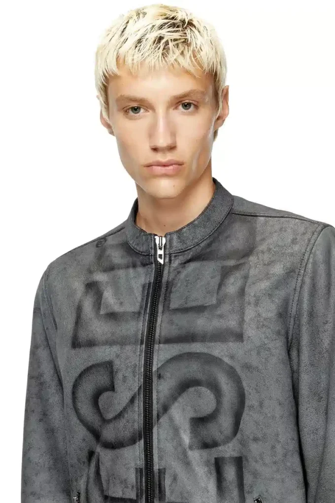 l-evert-a Treated leather biker jacket with faded logo l-evert-a Treated leather biker jacket with faded logo