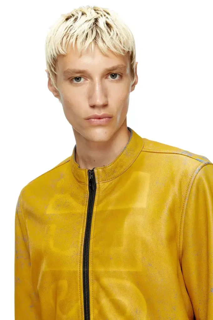l-evert-a Treated leather biker jacket with faded logo