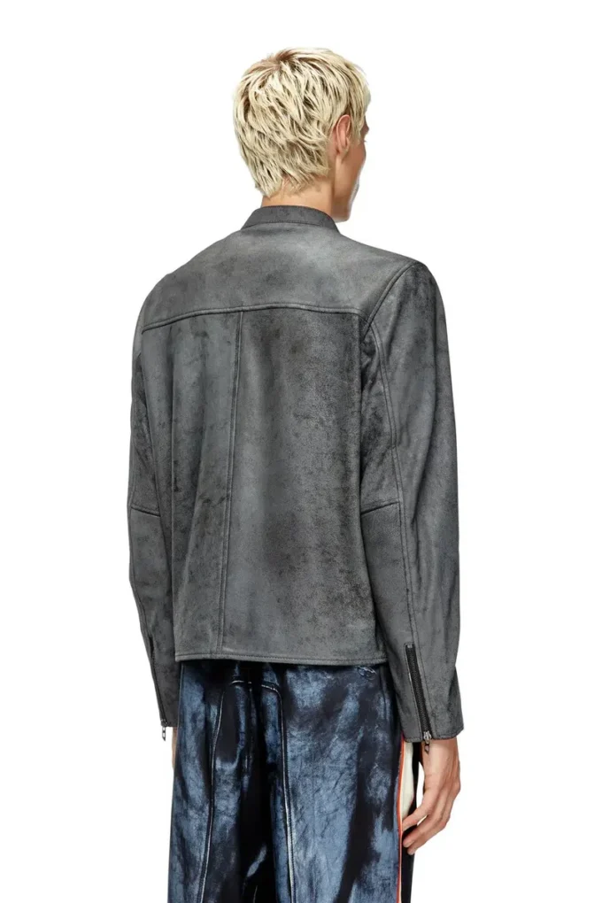 l-evert-a Treated leather biker jacket with faded logo l-evert-a Treated leather biker jacket with faded logo