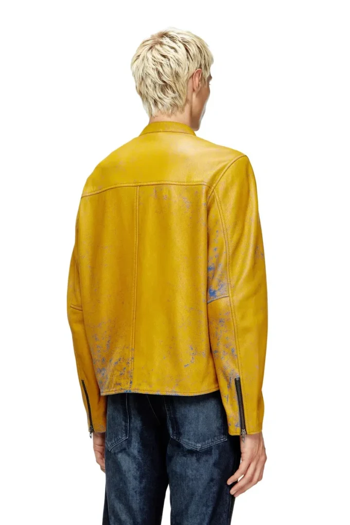 l-evert-a Treated leather biker jacket with faded logo