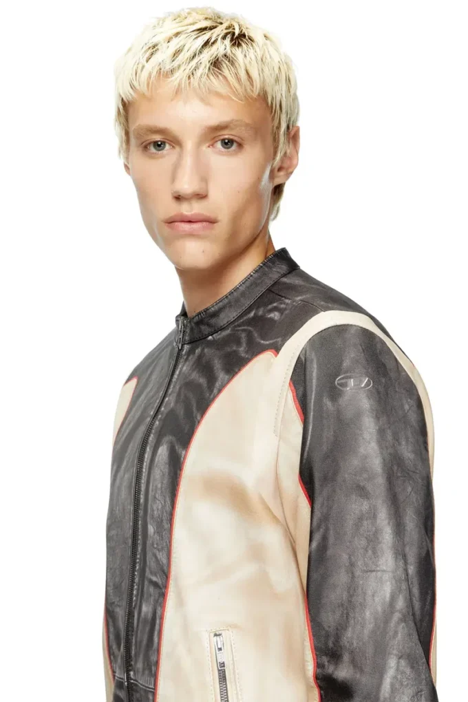 l-evert Trompe l’oeil-effect leather biker jacket