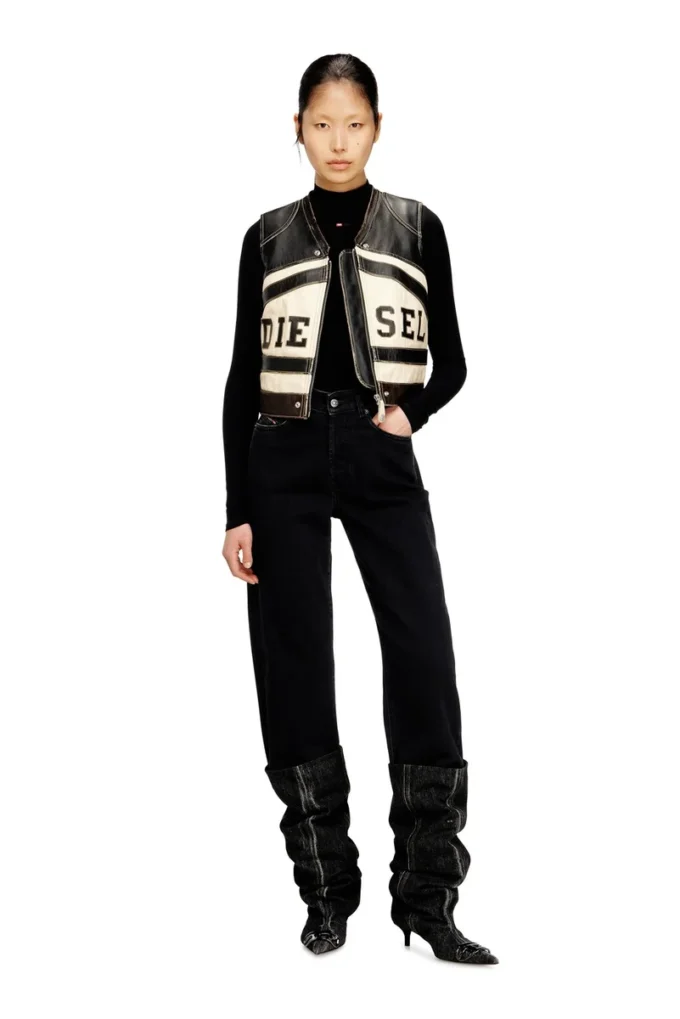 l-flycou-20th Leather vest with front logo and contrast stripes