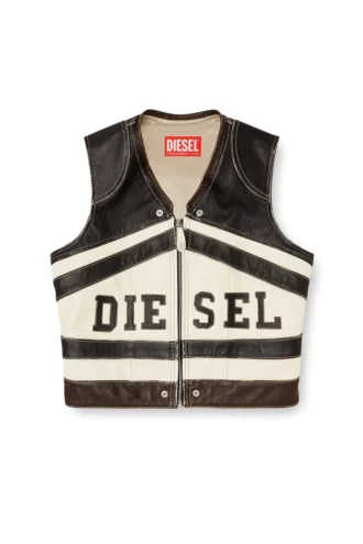 l-flycou-20th Leather vest with front logo and contrast stripes