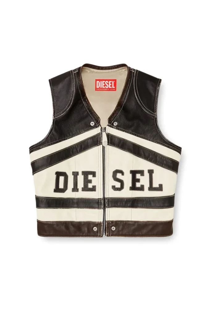 l-flycou-20th Leather vest with front logo and contrast stripes