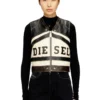 l-flycou-20th Leather vest with front logo and contrast stripes