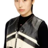 l-flycou-20th Leather vest with front logo and contrast stripes