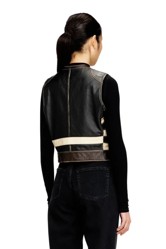 l-flycou-20th Leather vest with front logo and contrast stripes