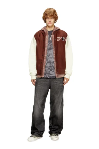 l-kopf Padded bomber jacket in wool and leather