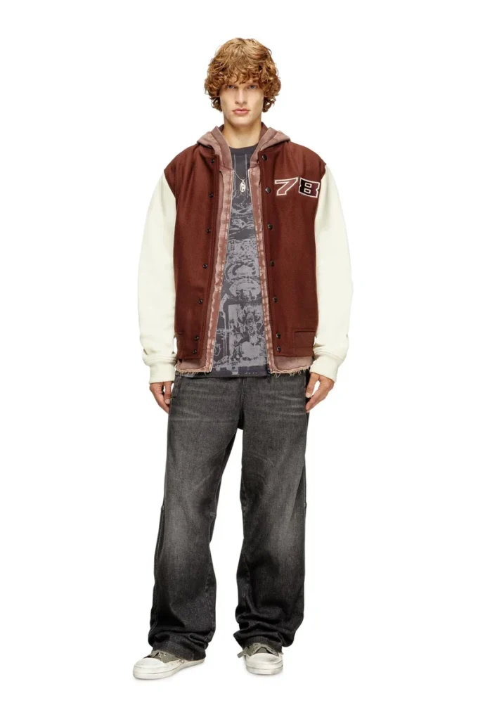 l-kopf Padded bomber jacket in wool and leather
