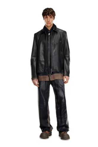 l-korn-a Leather jacket with embossed Oval D
