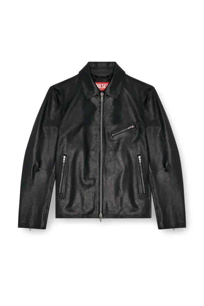 l-korn-a Leather jacket with embossed Oval D