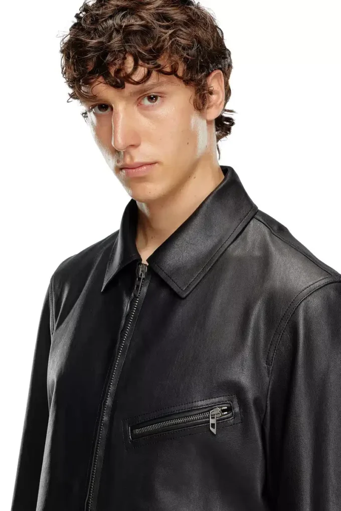 l-korn-a Leather jacket with embossed Oval D