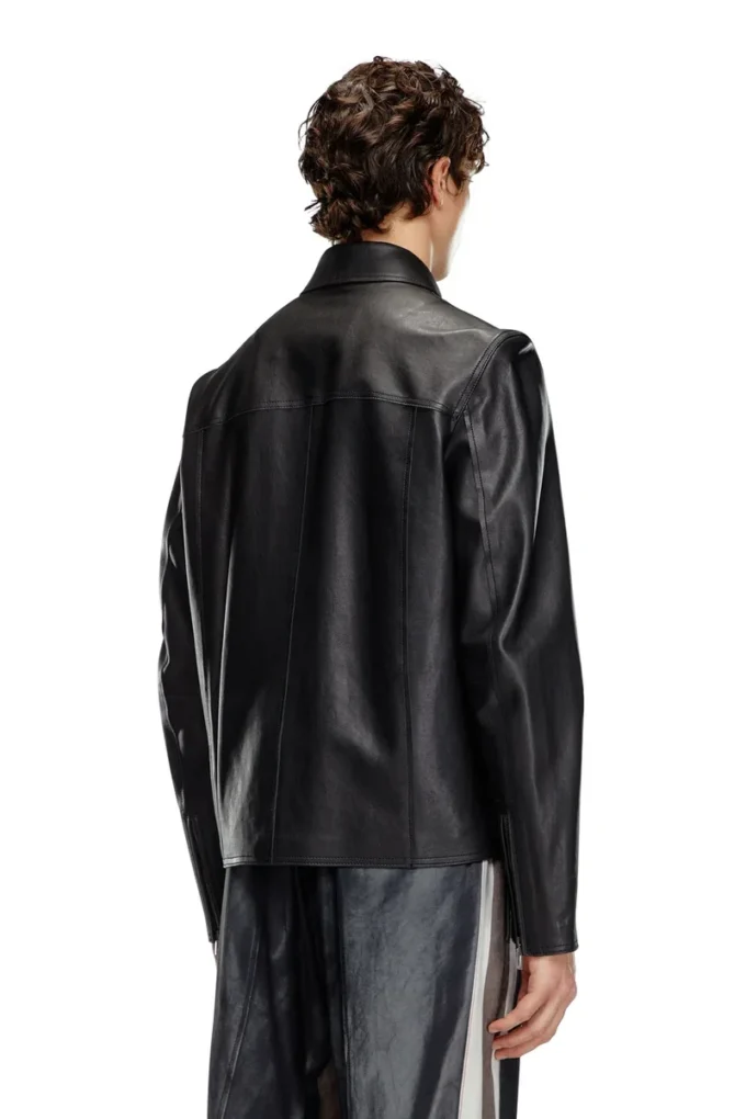 l-korn-a Leather jacket with embossed Oval D