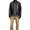 l-krixy Leather biker jacket with piping detail