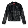 l-krixy Leather biker jacket with piping detail