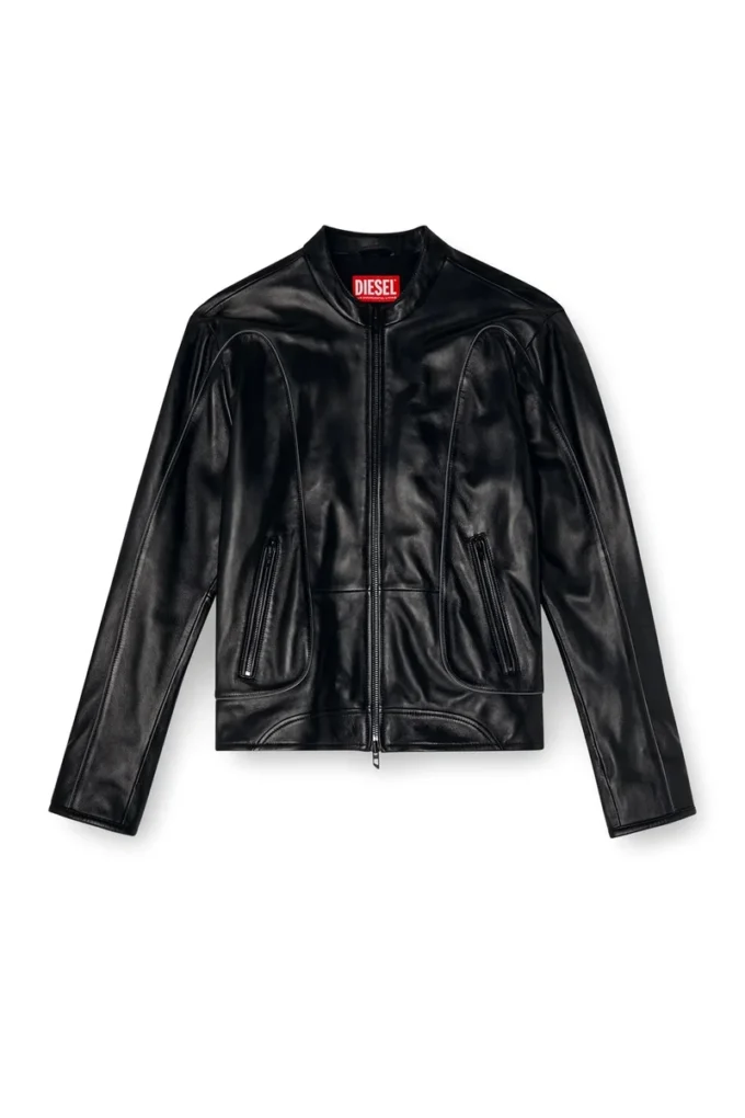 l-krixy Leather biker jacket with piping detail