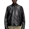 l-krixy Leather biker jacket with piping detail