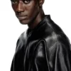 l-krixy Leather biker jacket with piping detail