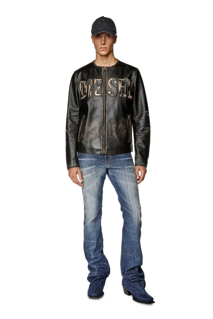 l-met Distressed leather jacket with metal logo