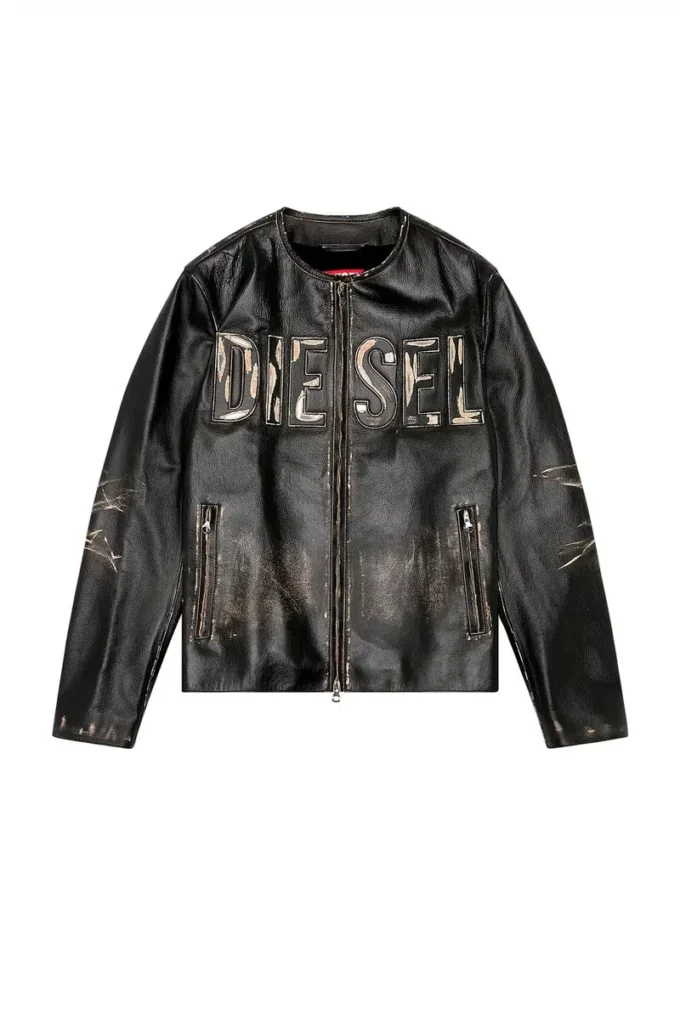 l-met Distressed leather jacket with metal logo