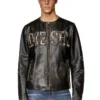 l-met Distressed leather jacket with metal logo