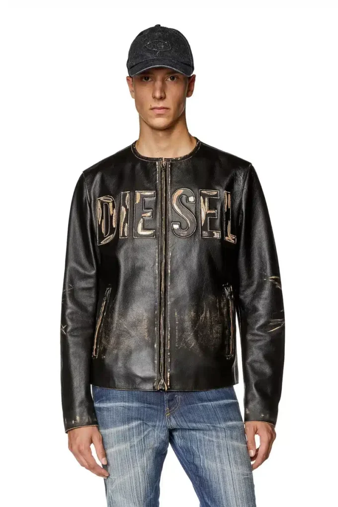l-met Distressed leather jacket with metal logo
