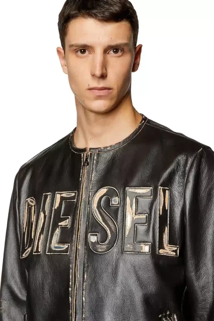 l-met Distressed leather jacket with metal logo