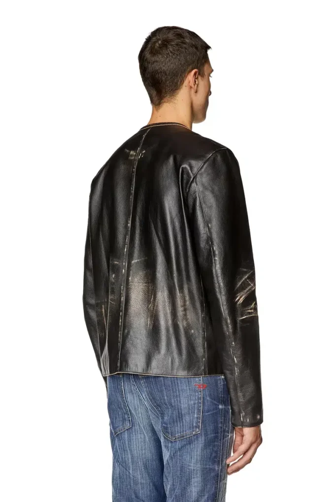 l-met Distressed leather jacket with metal logo