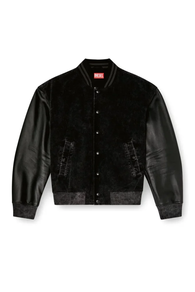 l-nyn Denim and leather bomber jacket