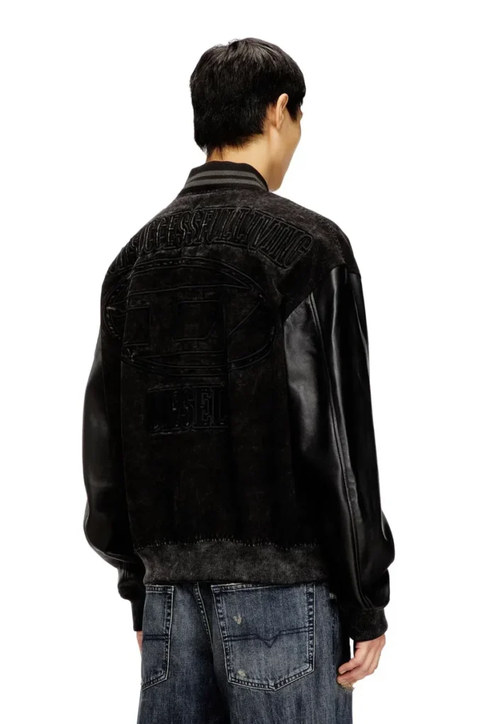 l-nyn Denim and leather bomber jacket