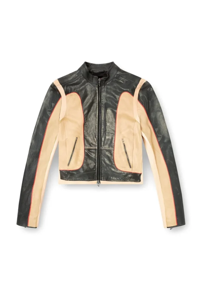 l-oonie Trompe l’oeil-effect leather biker jacket
