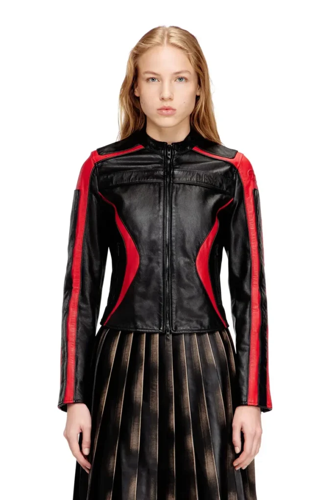 l-ovable Biker jacket in colour-block leather