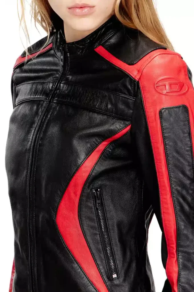 l-ovable Biker jacket in colour-block leather