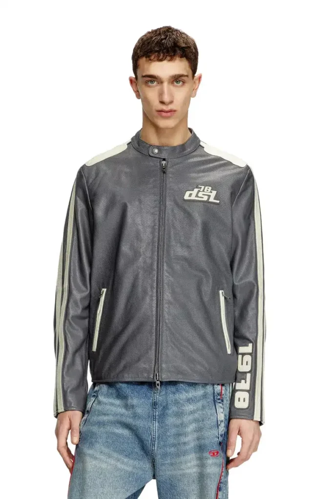 l-pop Biker jacket in perforated leather