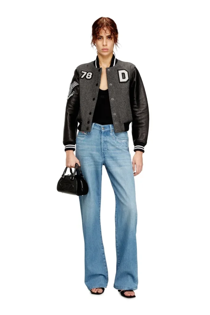 l-real-cp Cropped varsity jacket in wool and leather