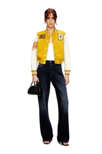l-real-cp Cropped varsity jacket in wool and leather