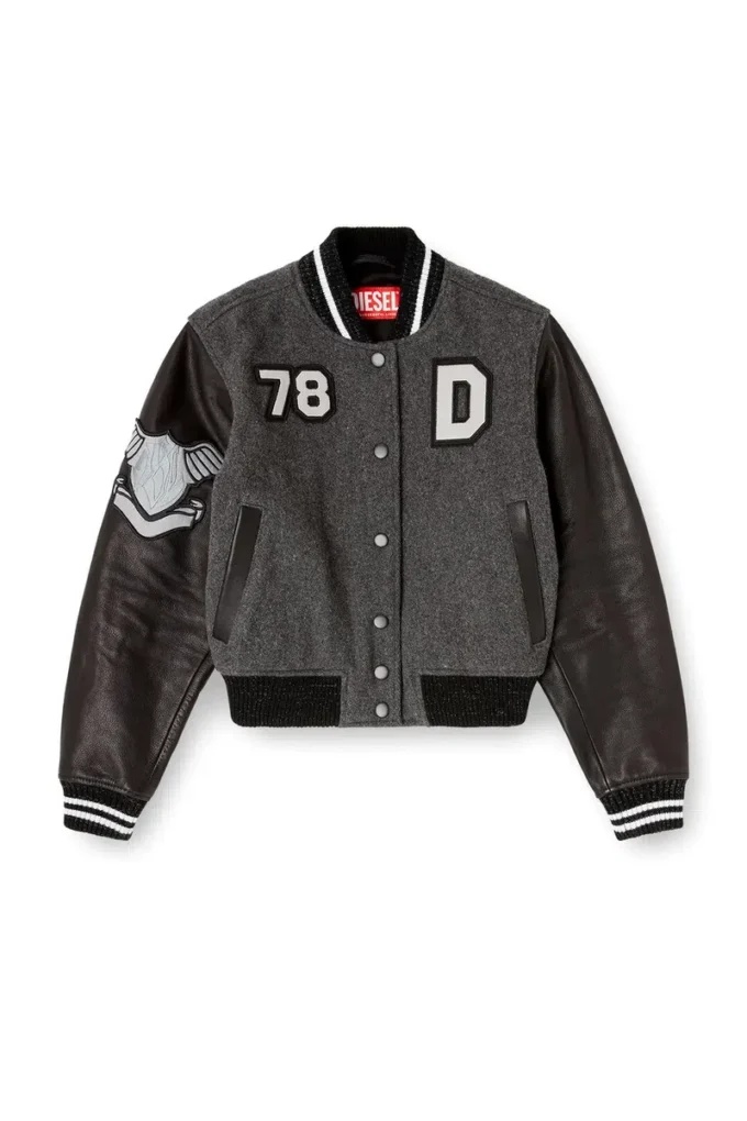 l-real-cp Cropped varsity jacket in wool and leather